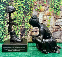 Load image into Gallery viewer, Woman/Mother Kneeling in Front of Soldier’s Memorial Bronze Statue