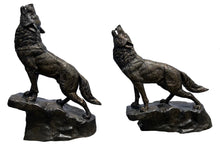 Load image into Gallery viewer, Howling Wolves Set of Two Bronze Sculptures - Heroic Size