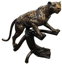 Load image into Gallery viewer, Leopard/Cheetah/Jaguar on Log Monumental Bronze Sculpture