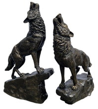 Load image into Gallery viewer, Howling Wolves Set of Two Bronze Sculptures - Heroic Size