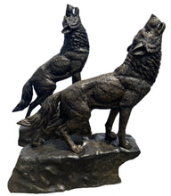 Load image into Gallery viewer, Howling Wolves Set of Two Bronze Sculptures - Heroic Size