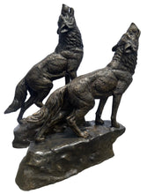 Load image into Gallery viewer, Howling Wolves Set of Two Bronze Sculptures - Heroic Size