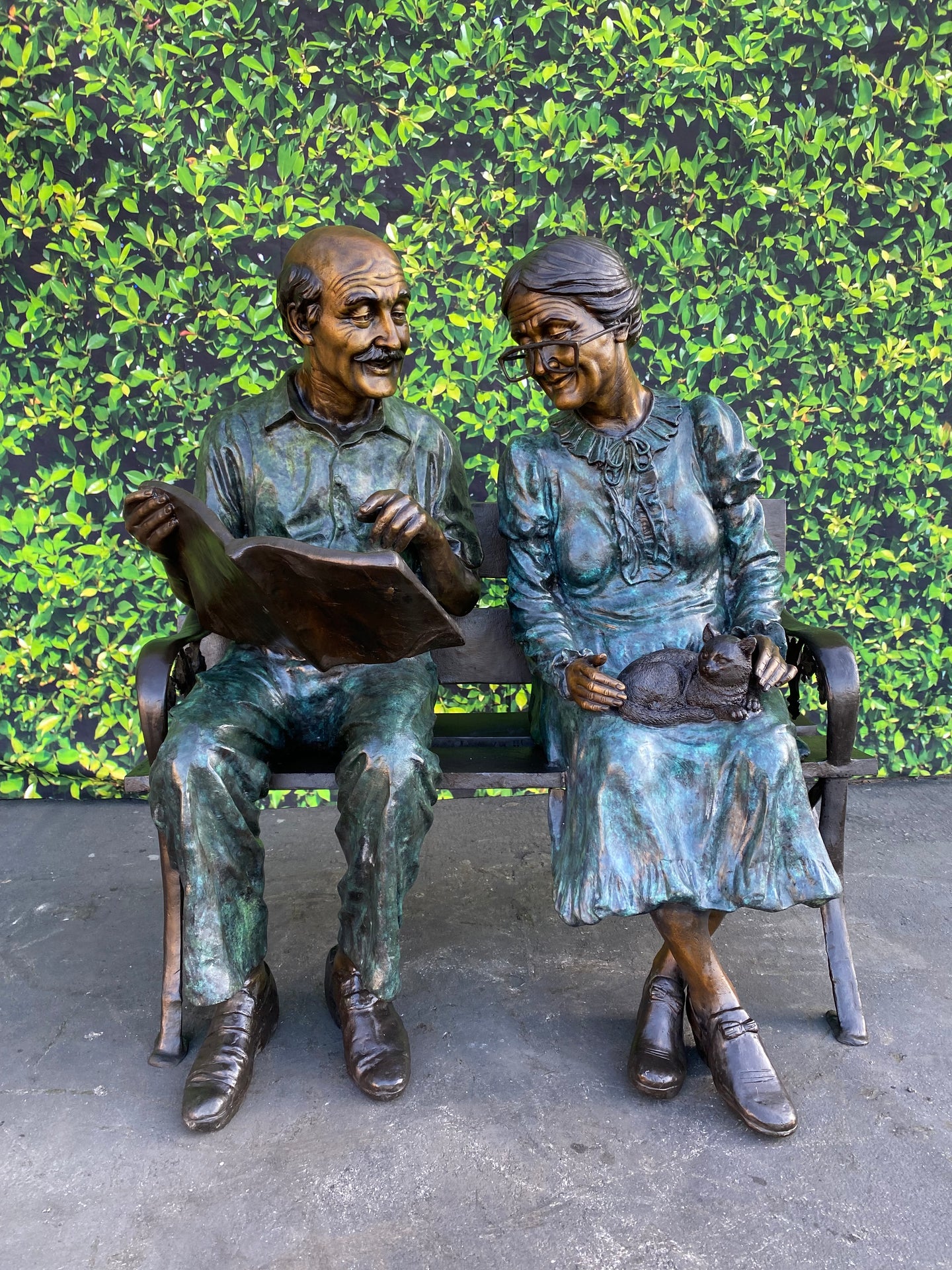 Grandparents on Bench Bronze Statue