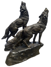 Load image into Gallery viewer, Howling Wolves Set of Two Bronze Sculptures - Heroic Size
