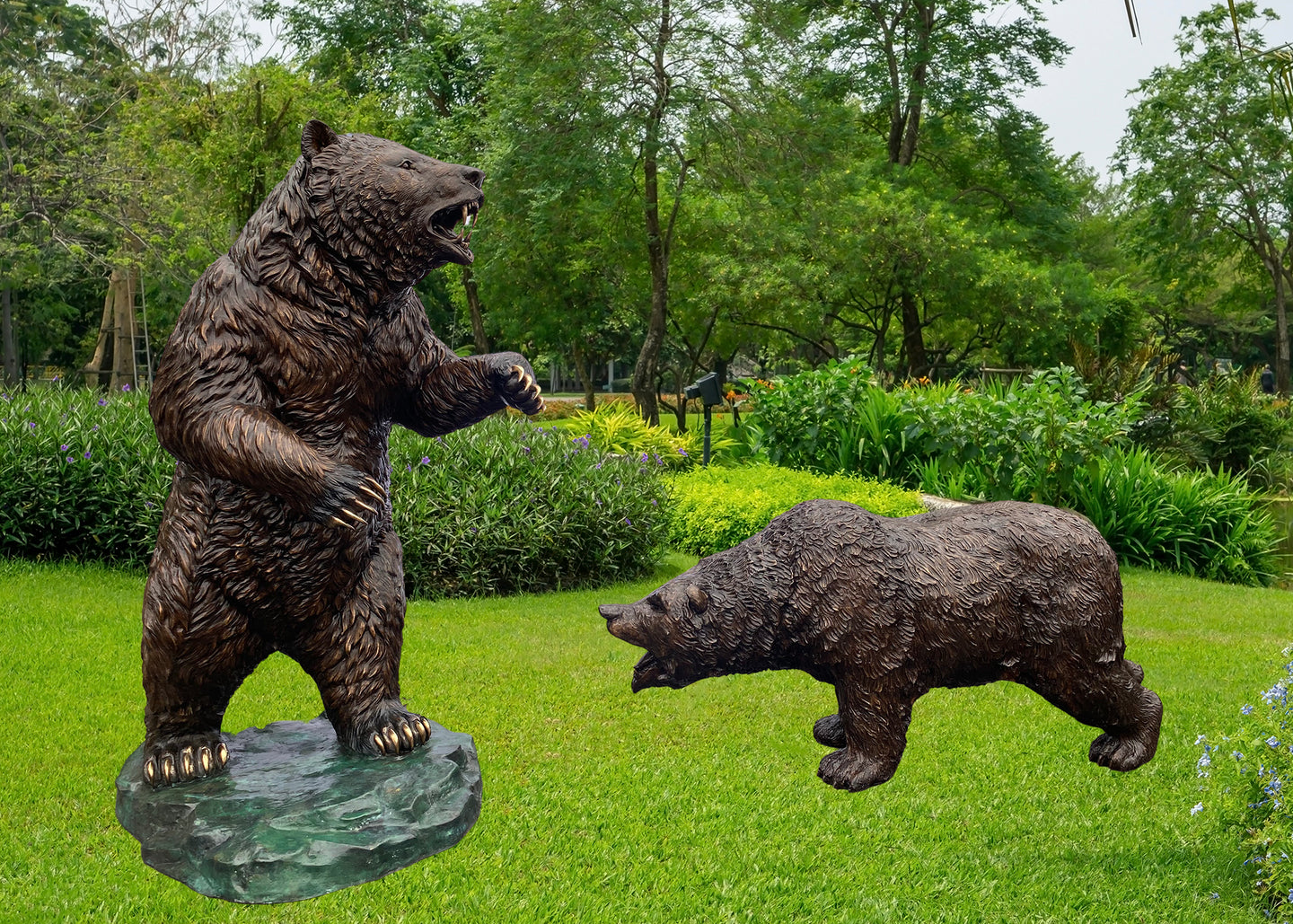 Bear Encounter: Two Life Size Bear Bronze Statues